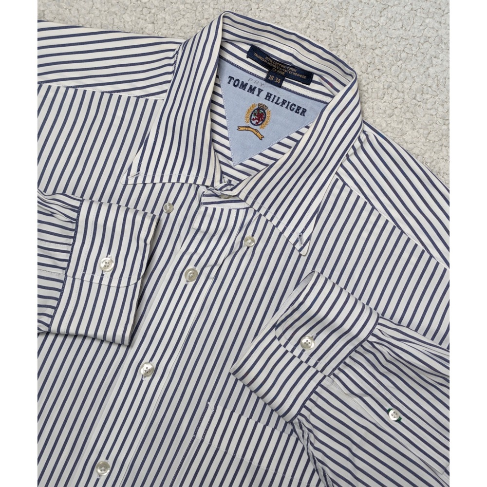 Tommy Hilfiger Mens PRY Striped Cotton Button Down Blue White 18-34